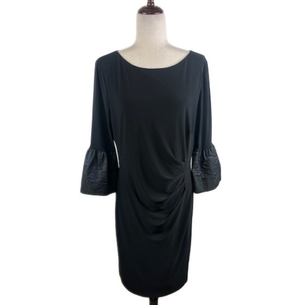 Lauren Ralph Lauren Dress Womens Size 16 Black Ruched Bell Sleeve Cocktail Party